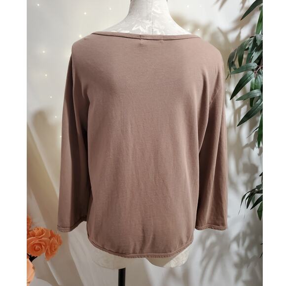 Fresh Produce Womens V-Neck Button 3/4 Sleeve Cardigan Size L Tan Cotton Neutral - Picture 3 of 10